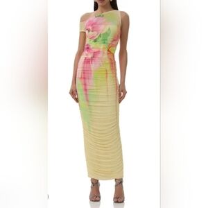 AFRM One-Shoulder Floral Maxi Dress in Yellow, Pink and Green